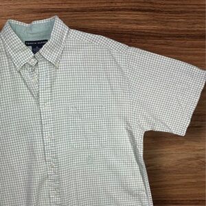Tommy Hilfiger Men’s SS Green & White Check Pattern Casual Button Down Shirt. XL